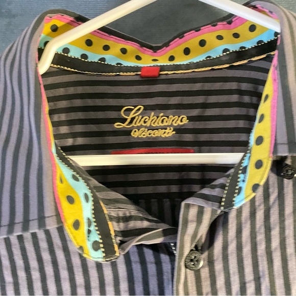 Luchiano Visconti Button Down Men’s 2XL Black & Grey Striped Long Sleeved Shirt - Picture 3 of 11